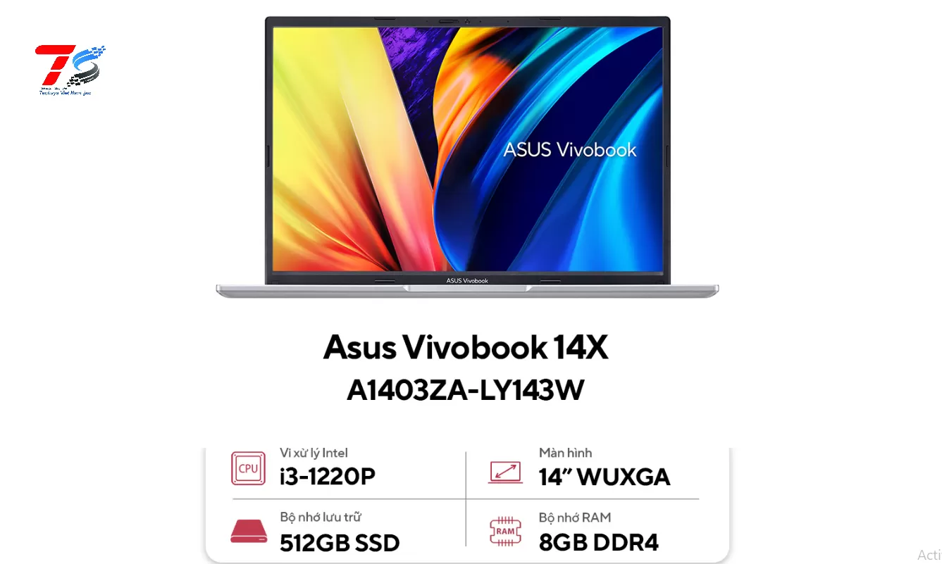 Laptop Asus Vivobook 14X A1403ZA-LY143W (Core i3-1220P | 8GB | 512GB | 14 inch WUXGA | Bạc | W11H)